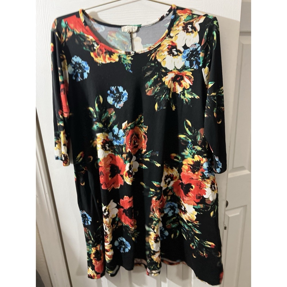 Sweet Lovely Womens sz S Dress Black With Bright‎ Floral Knee Length